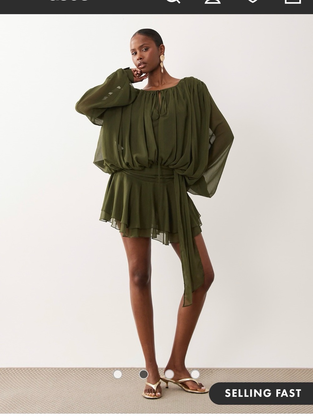 Lioness Olive Green Sheer Long-Sleeve Mini Dress